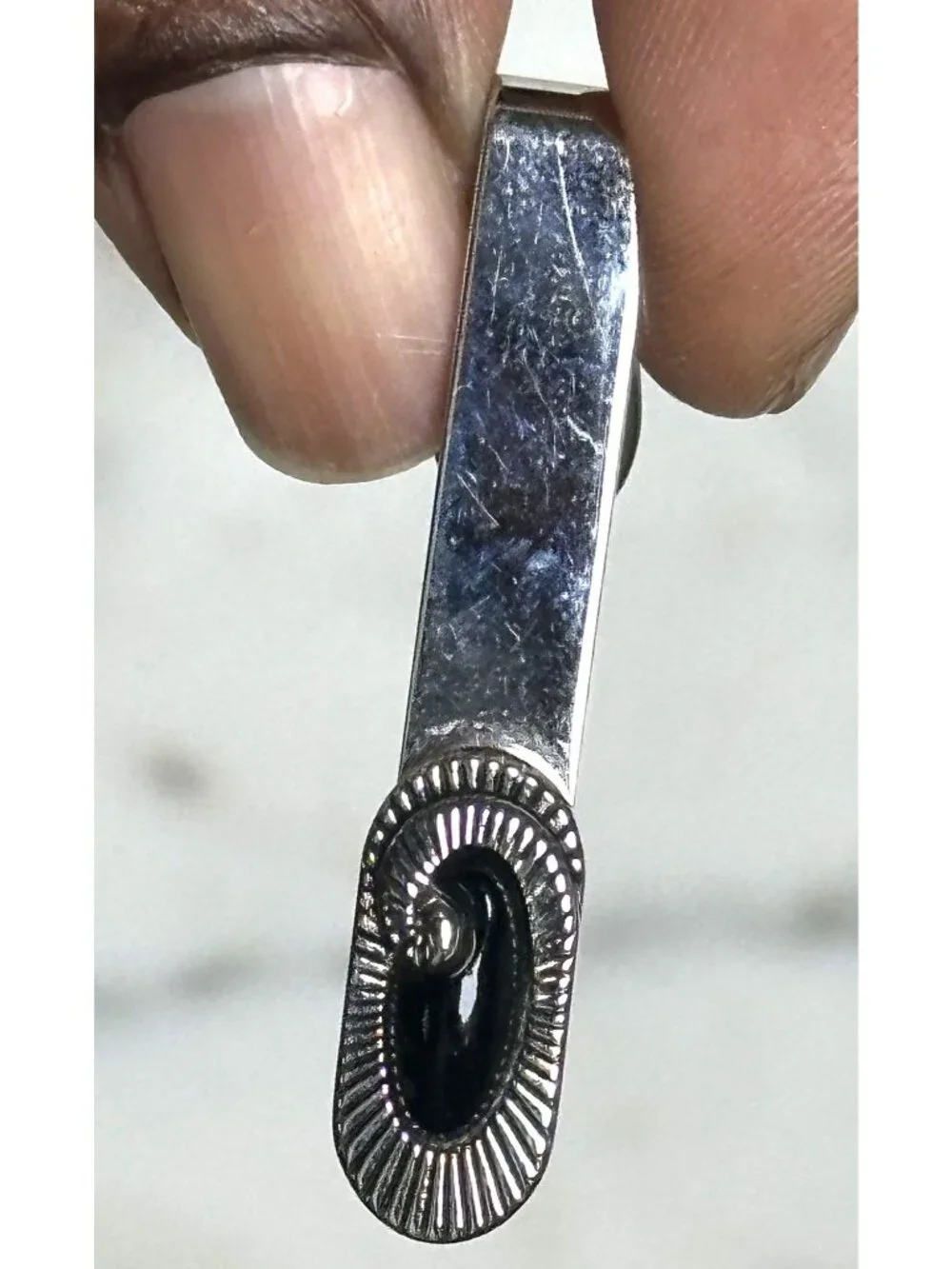 Vintage Swank Silver Tone Tie Clip Black Stone Minimal Mid Century